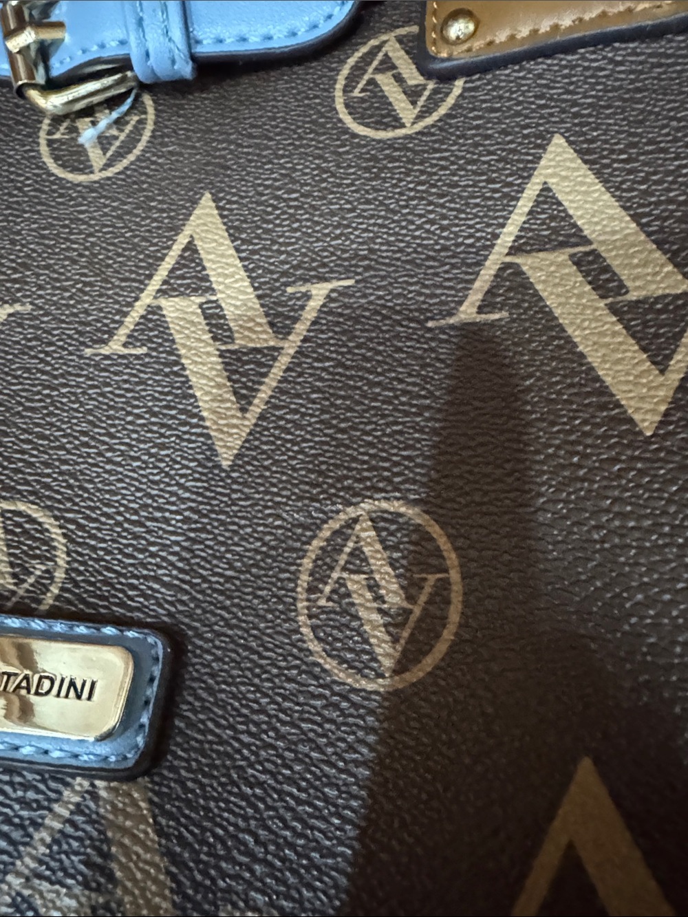 Adrienne Vittadini Brown Satchel with Sky Blue Trim - Picture 10 of 11